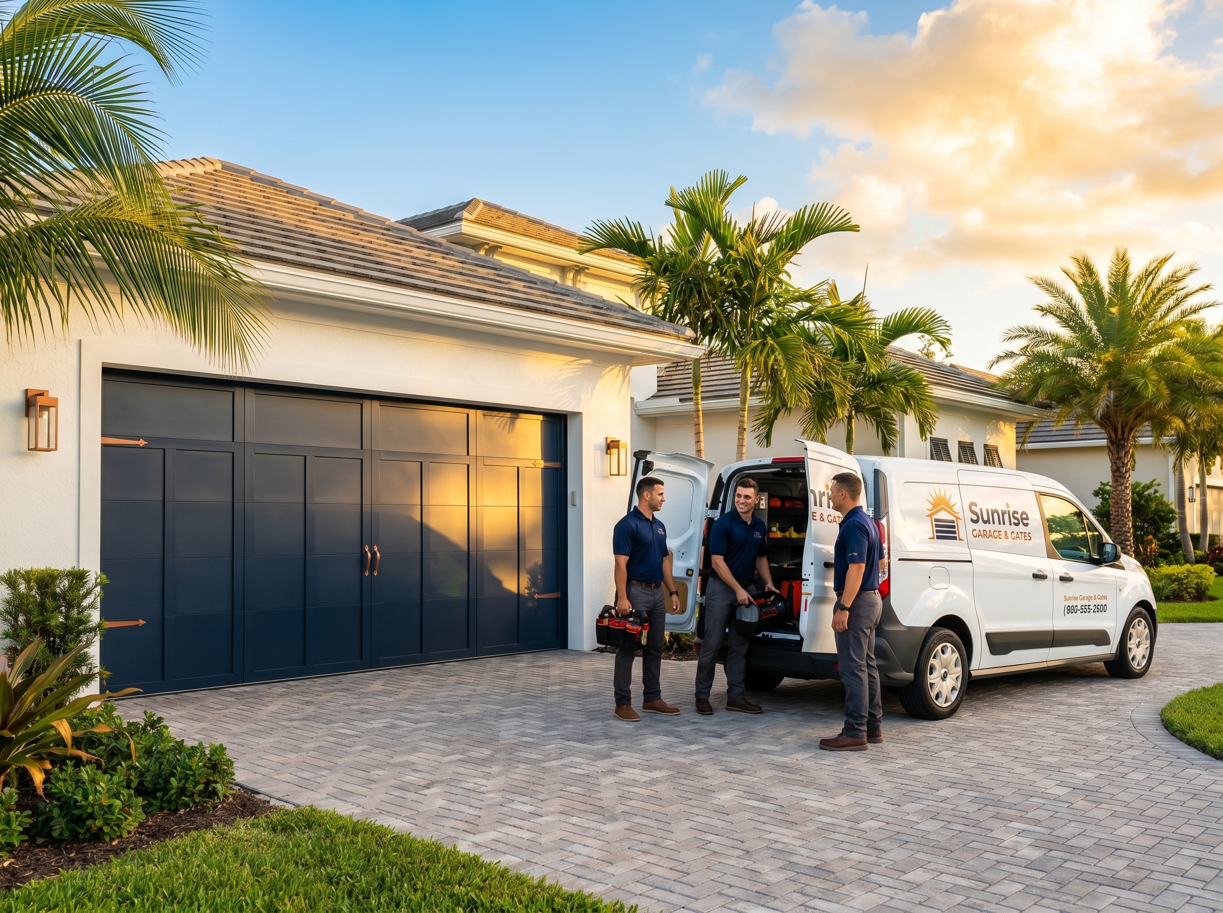 Newly installed insulated carriage-house garage doors on a Florida home