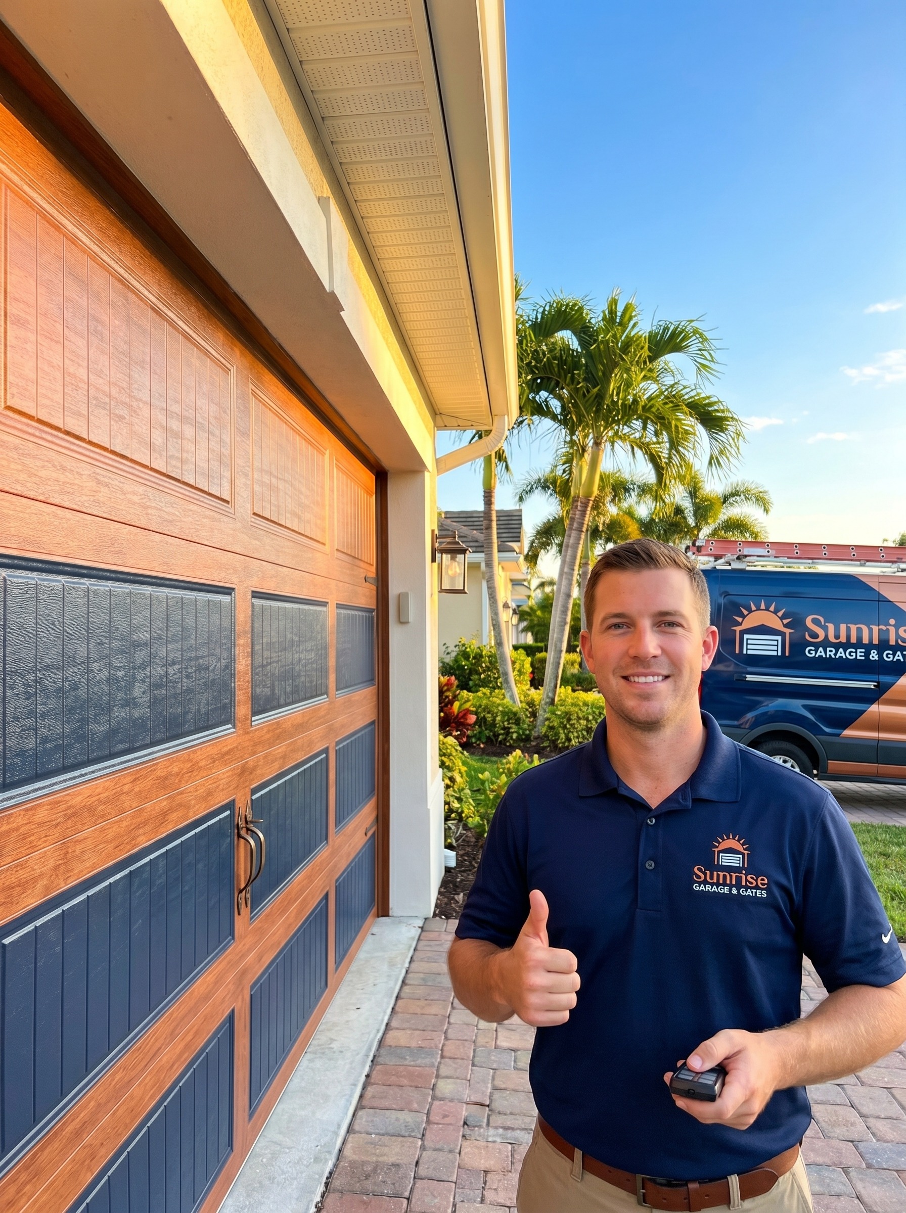 Sectional residential garage door installed on a Florida home